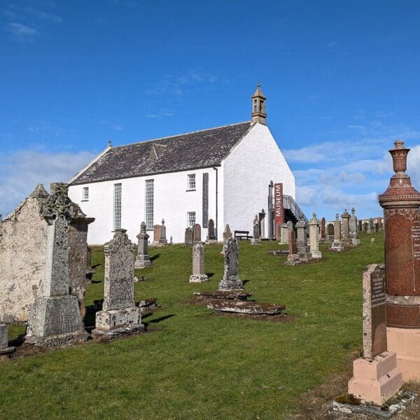 Strathnaver Museum viewed from the graveyard outside.