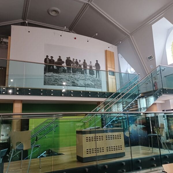 View inside the North Coast Visitor Centre looking up at the platform