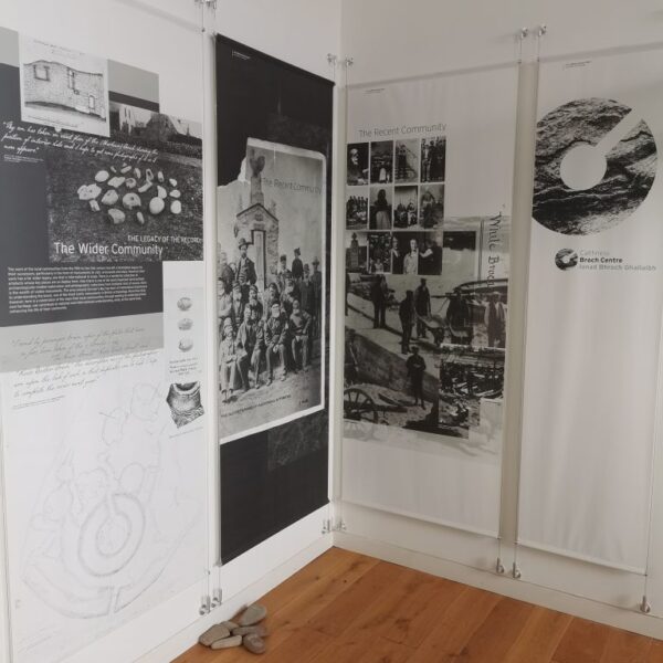 Interior of the Caithness Broch Centre show casing from exhibits
