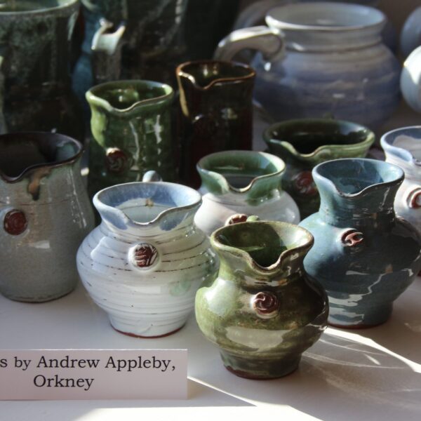 A collection of ceramic pots made by Andrew Appleby, at the Dunbeath Heritage Museum, Caithness
