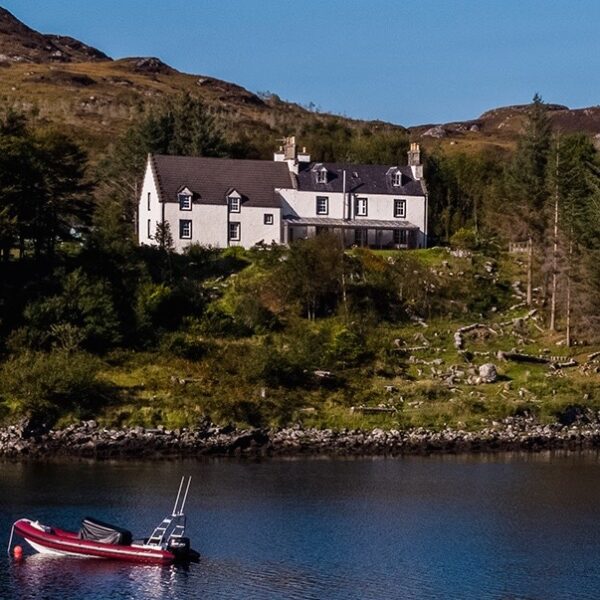 Aerial photograph of Eddrachilles Hotel, North West Sutherland